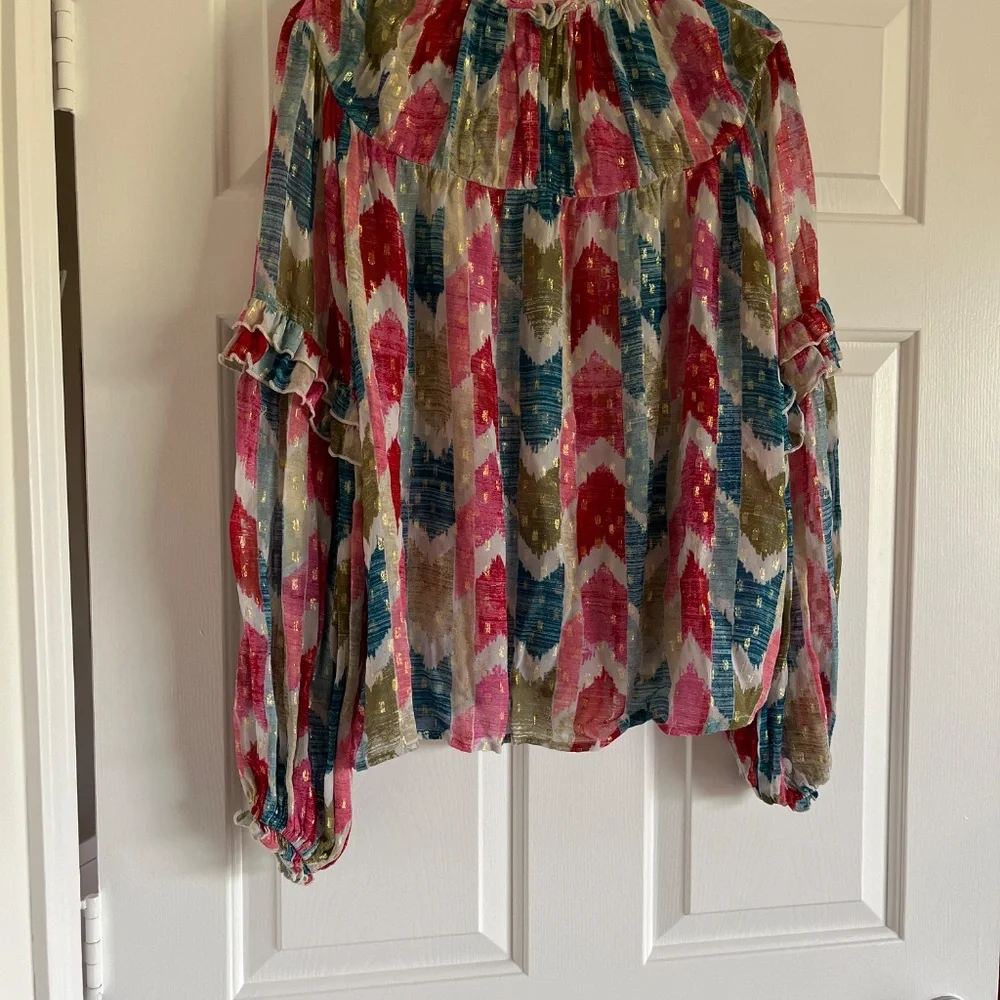 Oliphant multi color metallic boho blouse S-M